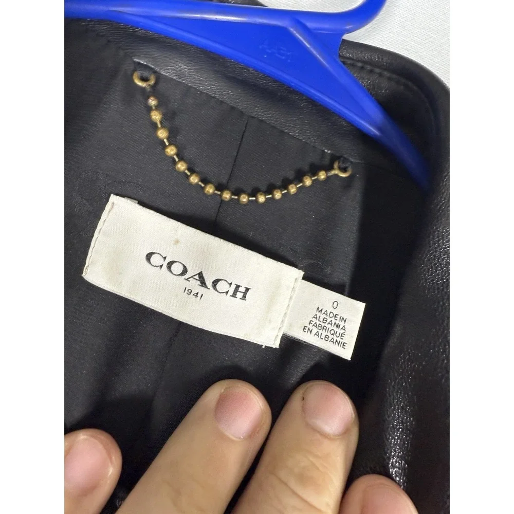 Coach Leather Moto Jacket Black Women's 0 Lamb Skin Full Zip